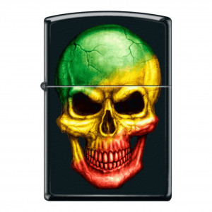 Zippo Regular Black Matte Rasta Skull Lighter -ZP218 CI404876
