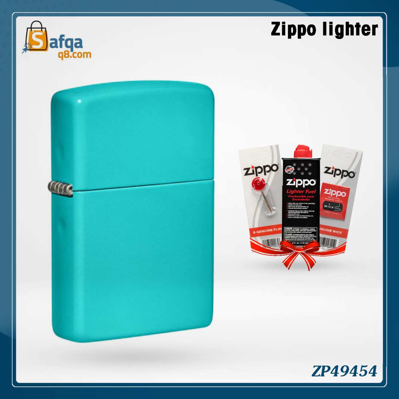 FLINT PACK Zippo 49454 Flat Turquoise Pocket Lighter 